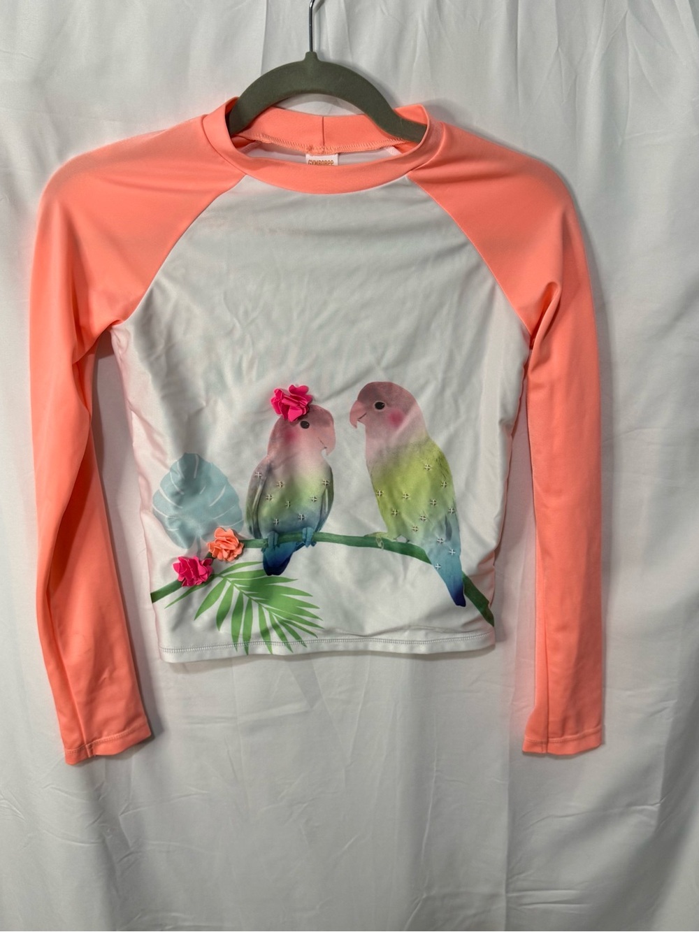 Gymboree Coral Pink and White Girls' Rash Guard with Love Birds